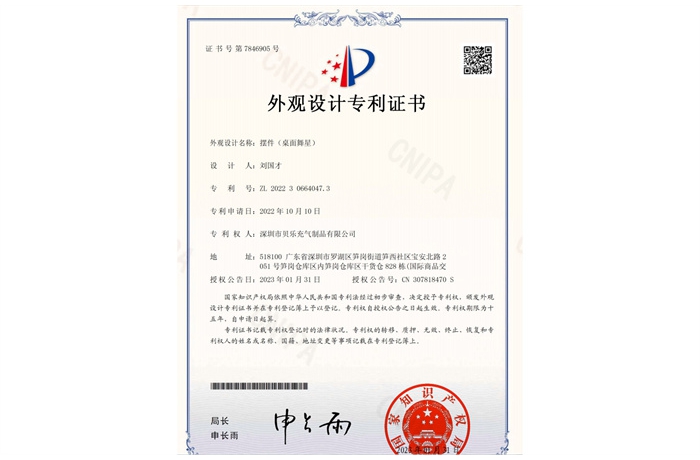 ​On October 10, 2022, the first product appearance patent was registered: ornament (desktop dance star)